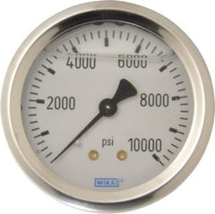 Wika - 2-1/2" Dial, 1/4 Thread, 0-10,000 Scale Range, Pressure Gauge - Center Back Connection Mount, Accurate to 1.5% of Scale - Apex Tool & Supply