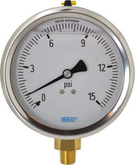 Wika - 4" Dial, 1/4 Thread, 0-15 Scale Range, Pressure Gauge - Lower Connection Mount, Accurate to 1% of Scale - Apex Tool & Supply