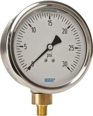 Wika - 4" Dial, 1/4 Thread, 0-30 Scale Range, Pressure Gauge - Lower Connection Mount, Accurate to 1% of Scale - Apex Tool & Supply