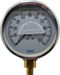 Wika - 4" Dial, 1/4 Thread, 0-100 Scale Range, Pressure Gauge - Lower Connection Mount, Accurate to 1% of Scale - Apex Tool & Supply