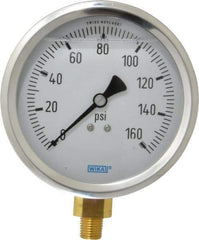 Wika - 4" Dial, 1/4 Thread, 0-160 Scale Range, Pressure Gauge - Lower Connection Mount, Accurate to 1% of Scale - Apex Tool & Supply