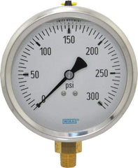 Wika - 4" Dial, 1/4 Thread, 0-300 Scale Range, Pressure Gauge - Lower Connection Mount, Accurate to 1% of Scale - Apex Tool & Supply