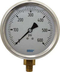 Wika - 4" Dial, 1/4 Thread, 0-600 Scale Range, Pressure Gauge - Lower Connection Mount, Accurate to 1% of Scale - Apex Tool & Supply