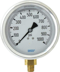 Wika - 4" Dial, 1/4 Thread, 0-1,000 Scale Range, Pressure Gauge - Lower Connection Mount, Accurate to 1% of Scale - Apex Tool & Supply