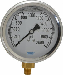 Wika - 4" Dial, 1/4 Thread, 0-2,000 Scale Range, Pressure Gauge - Lower Connection Mount, Accurate to 1% of Scale - Apex Tool & Supply