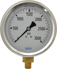 Wika - 4" Dial, 1/4 Thread, 0-3,000 Scale Range, Pressure Gauge - Lower Connection Mount, Accurate to 1% of Scale - Apex Tool & Supply