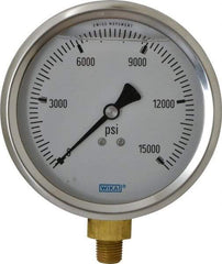 Wika - 4" Dial, 1/4 Thread, 0-15,000 Scale Range, Pressure Gauge - Lower Connection Mount, Accurate to 1% of Scale - Apex Tool & Supply