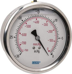 Wika - 4" Dial, 1/4 Thread, 30-0 Scale Range, Pressure Gauge - Lower Back Connection Mount, Accurate to 1% of Scale - Apex Tool & Supply