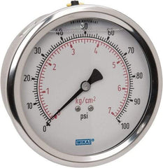Wika - 4" Dial, 1/4 Thread, 0-100 Scale Range, Pressure Gauge - Lower Back Connection Mount, Accurate to 1% of Scale - Apex Tool & Supply