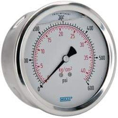 Wika - 4" Dial, 1/4 Thread, 0-600 Scale Range, Pressure Gauge - Lower Back Connection Mount, Accurate to 1% of Scale - Apex Tool & Supply