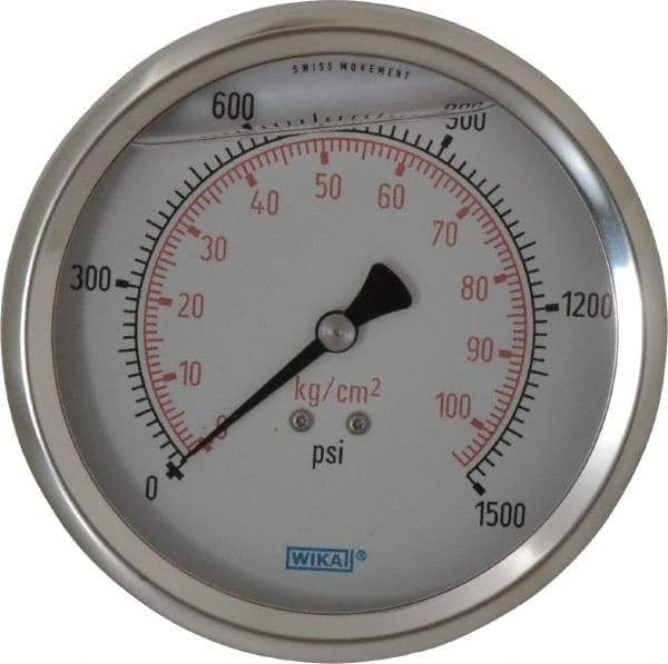 Wika - 4" Dial, 1/4 Thread, 0-1,500 Scale Range, Pressure Gauge - Lower Back Connection Mount, Accurate to 1% of Scale - Apex Tool & Supply