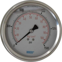 Wika - 4" Dial, 1/4 Thread, 0-1,500 Scale Range, Pressure Gauge - Lower Back Connection Mount, Accurate to 1% of Scale - Apex Tool & Supply