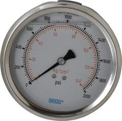 Wika - 4" Dial, 1/4 Thread, 0-2,000 Scale Range, Pressure Gauge - Lower Back Connection Mount, Accurate to 1% of Scale - Apex Tool & Supply