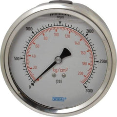 Wika - 4" Dial, 1/4 Thread, 0-3,000 Scale Range, Pressure Gauge - Lower Back Connection Mount, Accurate to 1% of Scale - Apex Tool & Supply