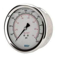 Wika - 4" Dial, 1/4 Thread, 0-10,000 Scale Range, Pressure Gauge - Lower Back Connection Mount, Accurate to 1% of Scale - Apex Tool & Supply