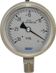 Wika - 2-1/2" Dial, 1/4 Thread, 30-0 Scale Range, Pressure Gauge - Lower Connection Mount, Accurate to 1.5% of Scale - Apex Tool & Supply