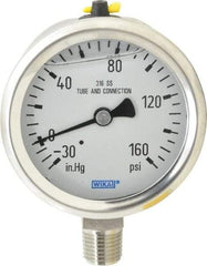 Wika - 2-1/2" Dial, 1/4 Thread, 30-0-160 Scale Range, Pressure Gauge - Lower Connection Mount, Accurate to 1.5% of Scale - Apex Tool & Supply