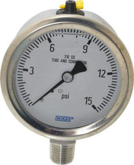 Wika - 2-1/2" Dial, 1/4 Thread, 0-15 Scale Range, Pressure Gauge - Lower Connection Mount, Accurate to 1.5% of Scale - Apex Tool & Supply