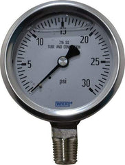 Wika - 2-1/2" Dial, 1/4 Thread, 0-30 Scale Range, Pressure Gauge - Lower Connection Mount, Accurate to 1.5% of Scale - Apex Tool & Supply