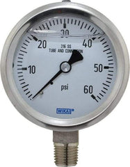 Wika - 2-1/2" Dial, 1/4 Thread, 0-60 Scale Range, Pressure Gauge - Lower Connection Mount, Accurate to 1.5% of Scale - Apex Tool & Supply