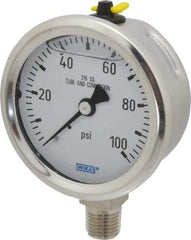 Wika - 2-1/2" Dial, 1/4 Thread, 0-100 Scale Range, Pressure Gauge - Lower Connection Mount, Accurate to 1.5% of Scale - Apex Tool & Supply