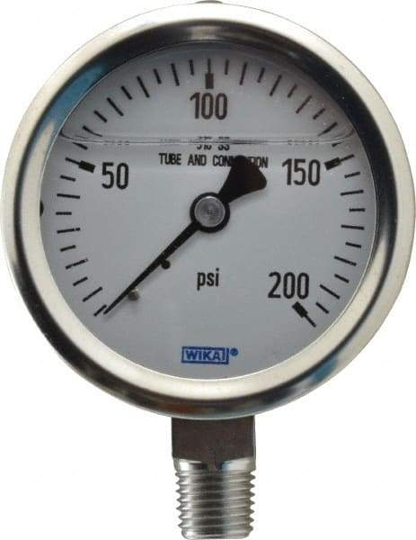 Wika - 2-1/2" Dial, 1/4 Thread, 0-200 Scale Range, Pressure Gauge - Lower Connection Mount, Accurate to 1.5% of Scale - Apex Tool & Supply