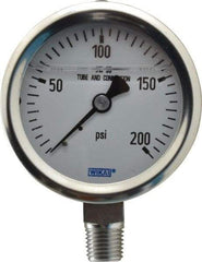 Wika - 2-1/2" Dial, 1/4 Thread, 0-200 Scale Range, Pressure Gauge - Lower Connection Mount, Accurate to 1.5% of Scale - Apex Tool & Supply