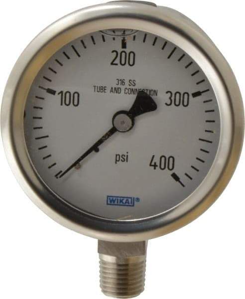 Wika - 2-1/2" Dial, 1/4 Thread, 0-400 Scale Range, Pressure Gauge - Lower Connection Mount, Accurate to 1.5% of Scale - Apex Tool & Supply