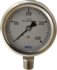Wika - 2-1/2" Dial, 1/4 Thread, 0-400 Scale Range, Pressure Gauge - Lower Connection Mount, Accurate to 1.5% of Scale - Apex Tool & Supply
