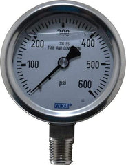 Wika - 2-1/2" Dial, 1/4 Thread, 0-600 Scale Range, Pressure Gauge - Lower Connection Mount, Accurate to 1.5% of Scale - Apex Tool & Supply