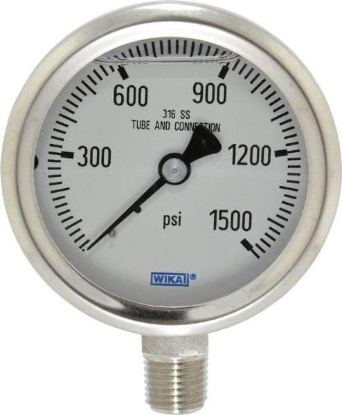 Wika - 2-1/2" Dial, 1/4 Thread, 0-1,500 Scale Range, Pressure Gauge - Lower Connection Mount, Accurate to 1.5% of Scale - Apex Tool & Supply