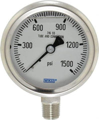 Wika - 2-1/2" Dial, 1/4 Thread, 0-1,500 Scale Range, Pressure Gauge - Lower Connection Mount, Accurate to 1.5% of Scale - Apex Tool & Supply