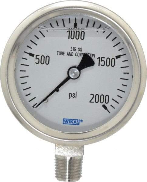 Wika - 2-1/2" Dial, 1/4 Thread, 0-2,000 Scale Range, Pressure Gauge - Lower Connection Mount, Accurate to 1.5% of Scale - Apex Tool & Supply