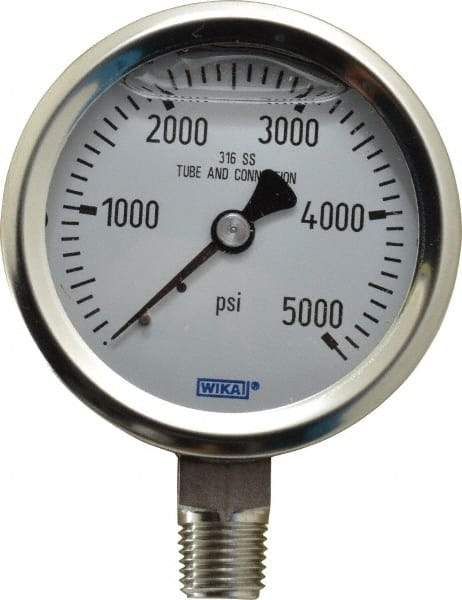Wika - 2-1/2" Dial, 1/4 Thread, 0-5,000 Scale Range, Pressure Gauge - Lower Connection Mount, Accurate to 1.5% of Scale - Apex Tool & Supply