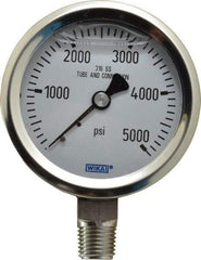 Wika - 2-1/2" Dial, 1/4 Thread, 0-5,000 Scale Range, Pressure Gauge - Lower Connection Mount, Accurate to 1.5% of Scale - Apex Tool & Supply