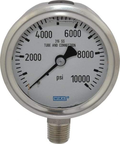 Wika - 2-1/2" Dial, 1/4 Thread, 0-10,000 Scale Range, Pressure Gauge - Lower Connection Mount, Accurate to 1.5% of Scale - Apex Tool & Supply