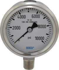 Wika - 2-1/2" Dial, 1/4 Thread, 0-10,000 Scale Range, Pressure Gauge - Lower Connection Mount, Accurate to 1.5% of Scale - Apex Tool & Supply