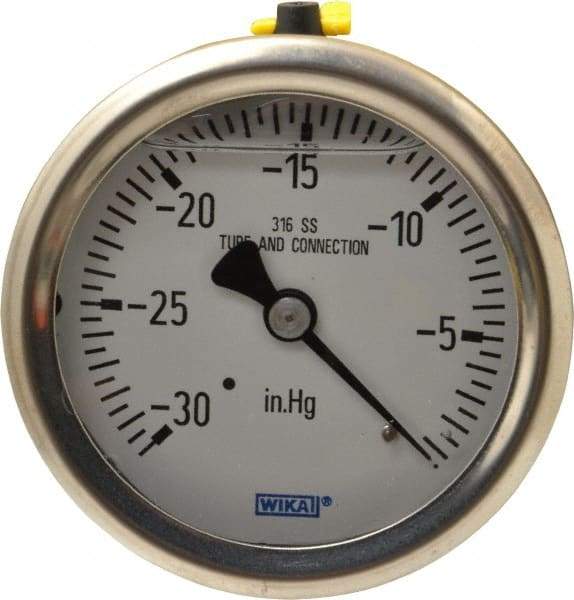 Wika - 2-1/2" Dial, 1/4 Thread, 30-0 Scale Range, Pressure Gauge - Center Back Connection Mount, Accurate to 1.5% of Scale - Apex Tool & Supply