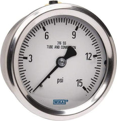 Wika - 2-1/2" Dial, 1/4 Thread, 0-15 Scale Range, Pressure Gauge - Center Back Connection Mount, Accurate to 1.5% of Scale - Apex Tool & Supply