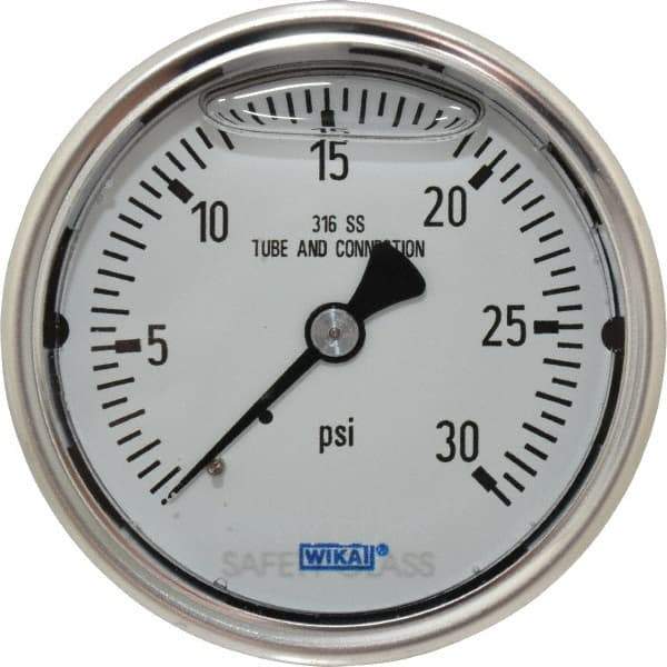 Wika - 2-1/2" Dial, 1/4 Thread, 0-30 Scale Range, Pressure Gauge - Center Back Connection Mount, Accurate to 1.5% of Scale - Apex Tool & Supply