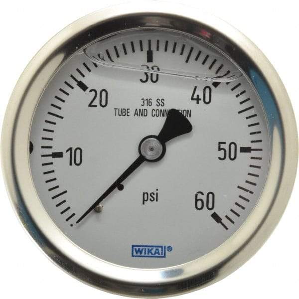 Wika - 2-1/2" Dial, 1/4 Thread, 0-60 Scale Range, Pressure Gauge - Center Back Connection Mount, Accurate to 1.5% of Scale - Apex Tool & Supply