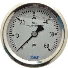Wika - 2-1/2" Dial, 1/4 Thread, 0-60 Scale Range, Pressure Gauge - Center Back Connection Mount, Accurate to 1.5% of Scale - Apex Tool & Supply