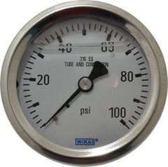 Wika - 2-1/2" Dial, 1/4 Thread, 0-100 Scale Range, Pressure Gauge - Center Back Connection Mount, Accurate to 1.5% of Scale - Apex Tool & Supply