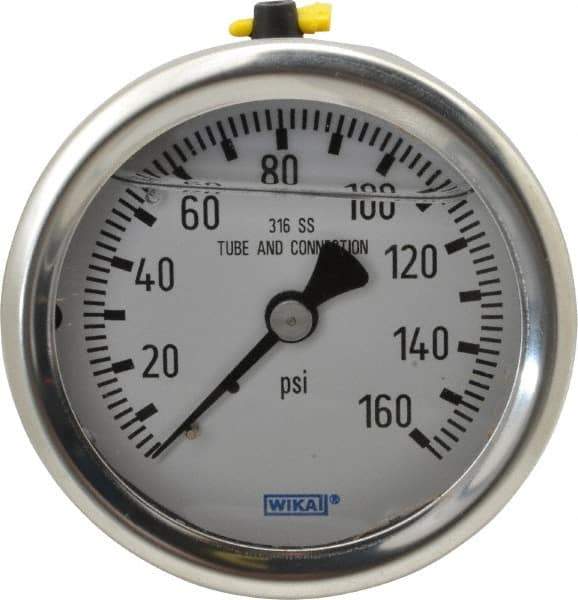 Wika - 2-1/2" Dial, 1/4 Thread, 0-160 Scale Range, Pressure Gauge - Center Back Connection Mount, Accurate to 1.5% of Scale - Apex Tool & Supply