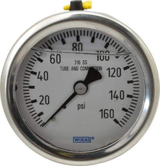 Wika - 2-1/2" Dial, 1/4 Thread, 0-160 Scale Range, Pressure Gauge - Center Back Connection Mount, Accurate to 1.5% of Scale - Apex Tool & Supply