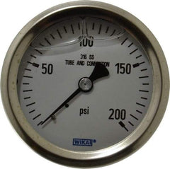 Wika - 2-1/2" Dial, 1/4 Thread, 0-200 Scale Range, Pressure Gauge - Center Back Connection Mount, Accurate to 1.5% of Scale - Apex Tool & Supply