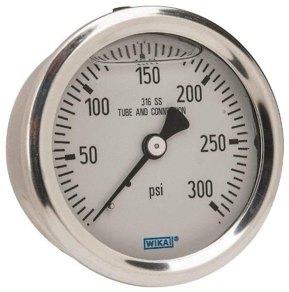 Wika - 2-1/2" Dial, 1/4 Thread, 0-300 Scale Range, Pressure Gauge - Center Back Connection Mount, Accurate to 1.5% of Scale - Apex Tool & Supply