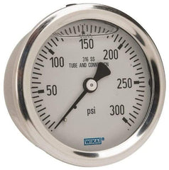 Wika - 2-1/2" Dial, 1/4 Thread, 0-300 Scale Range, Pressure Gauge - Center Back Connection Mount, Accurate to 1.5% of Scale - Apex Tool & Supply