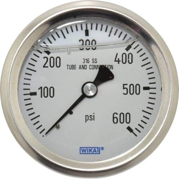 Wika - 2-1/2" Dial, 1/4 Thread, 0-600 Scale Range, Pressure Gauge - Center Back Connection Mount, Accurate to 1.5% of Scale - Apex Tool & Supply