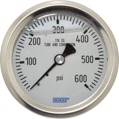 Wika - 2-1/2" Dial, 1/4 Thread, 0-600 Scale Range, Pressure Gauge - Center Back Connection Mount, Accurate to 1.5% of Scale - Apex Tool & Supply